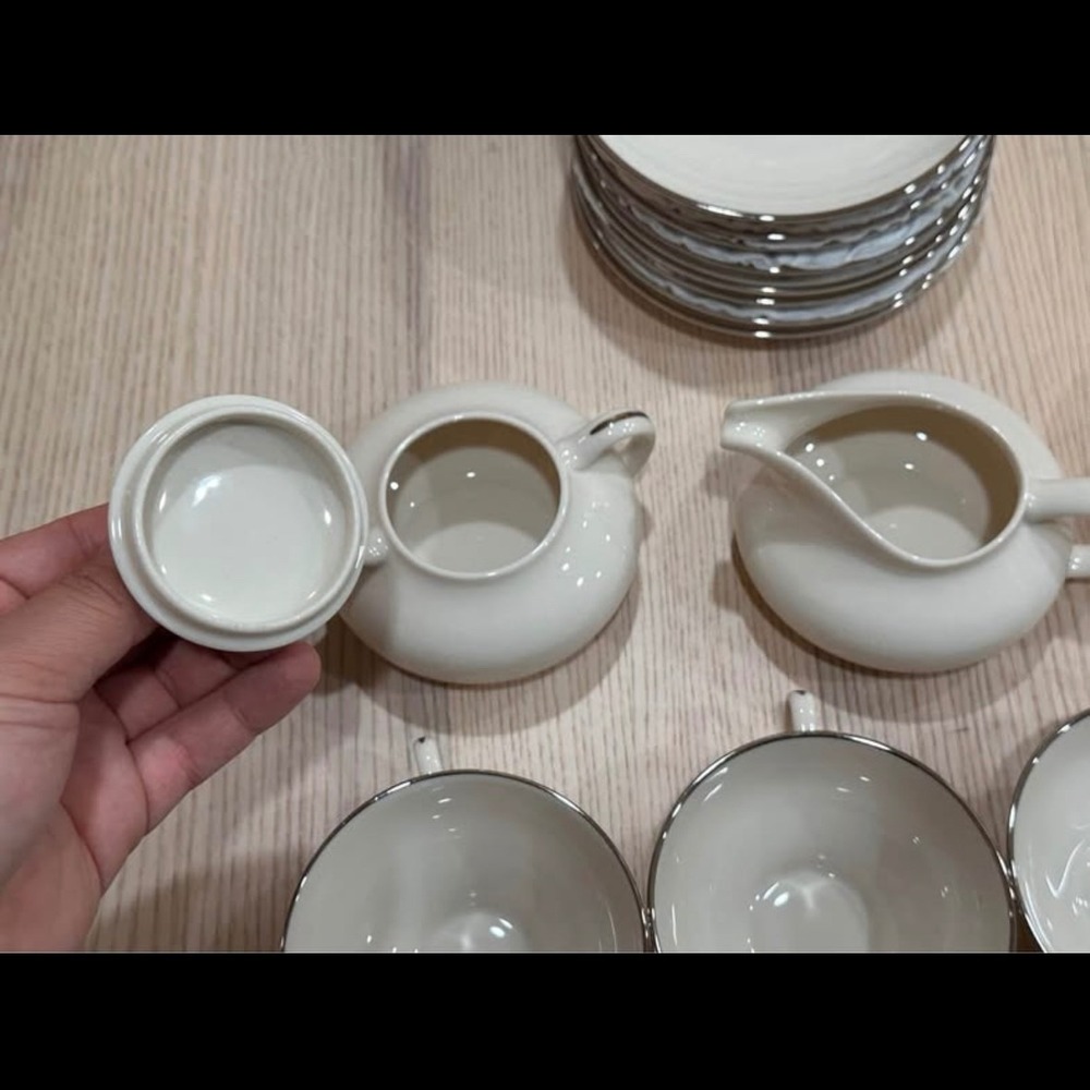 Vintage Franciscan Platinum Band Cup Saucer Serving Set 20pcs MCM Tea Time - Picture 3 of 5